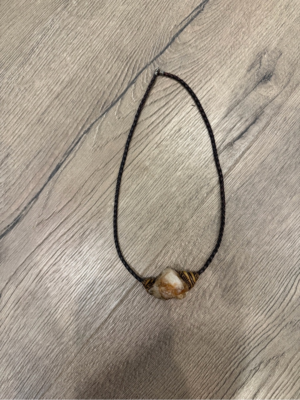 Natural White and Brown Stone Pendant Necklace with Braided Cord